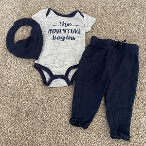 Koala kids baby boy 3 pc matching outfit bib onesie pants size 3-6 months